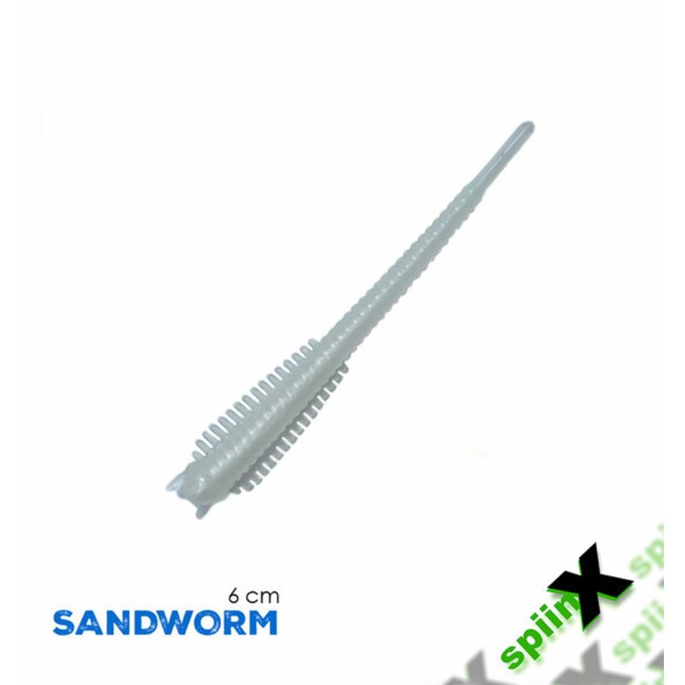 Spiinx Sandworm 6cm 18P Glow Pearl White Lrf Silikon Sahte Yem