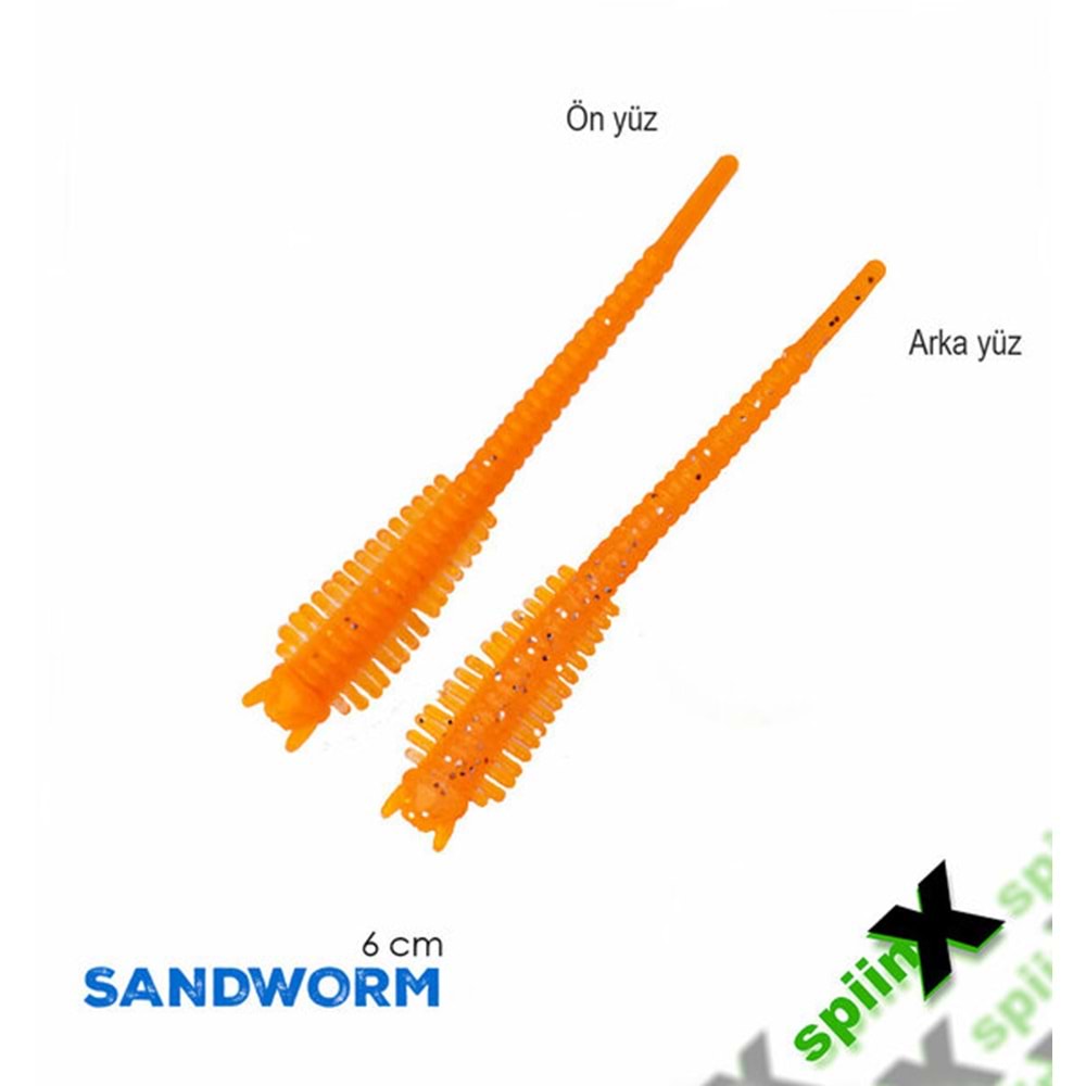 Spiinx Sandworm 6cm 18P Glow Orange Gum Lrf Silikon Sahte Yem